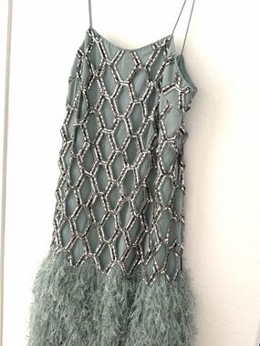 ASOS Sage Green Beaded Maxi Dress with fringe hem